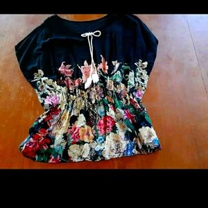 Black and floral cinched vintage top
